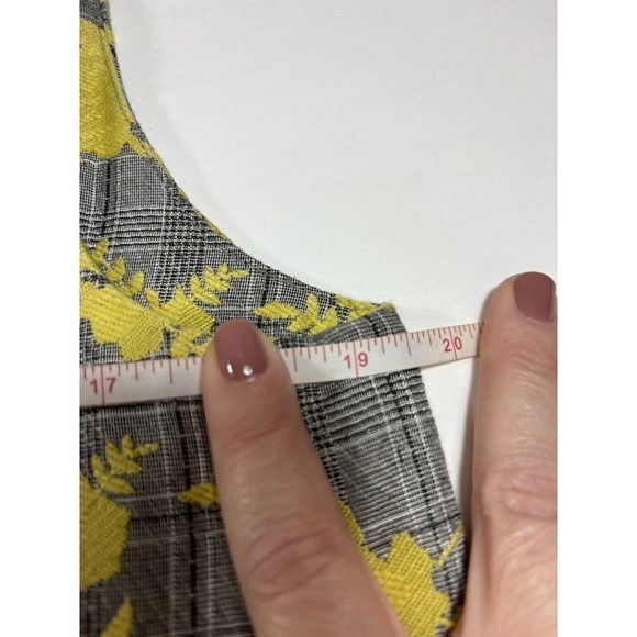 Hutch Longline Vest Grey Plaid Yellow Floral Small Double Breasted - Picture 6 of 15
